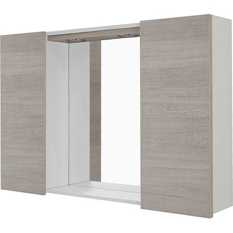 Specchio contenitore LED 91x61 cm rovere chiaro con ante laterali Way
