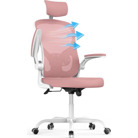 Chaise de bureau ergonomique - Inclinaison 90-120° - accoudoirs pliables - réglable en hauteur 45-55 cm - Pivotant 360° - Assise large 51 cm - Charge 150KG - rosé (1/5)