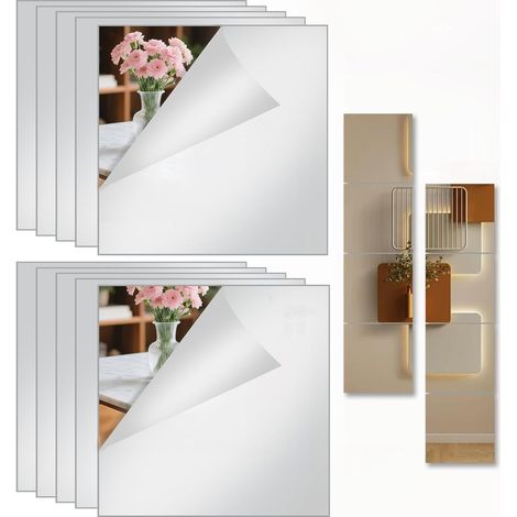 Pièces Miroir Adhésif Mural, 20 X 20 cm Miroirs Autocollants Muraux en Acrylique, Mirroir Murales Chambre Salle de Bain Salon Toilette pour Porte, Placard (1/5)