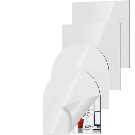 Set de 4 autocollants miroir - Acrylique - Acryl - Miroir mural - Maquillage - Porte/Salle de bain/Mur - 30 x 30 cm - Carré - Décoration murale - Miroir mural - Argent - Non fragile (1/5)