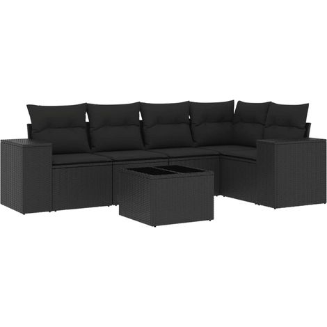 Set de sofás de jardín 6 piezas y cojines ratán sintético negro vidaXL (1/5)