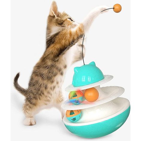 TrAdE Shop Traesio - Giocattolo Multifunzionale Per Gatto Palla Giradischi Doppia Traccia Bastone - (1/5)