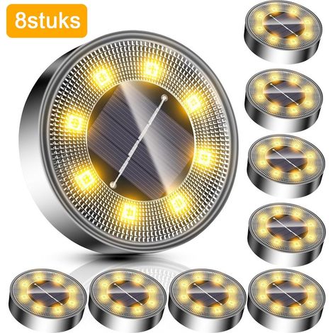 Lampes solaires LED pour sol - (8 pièces) Blanc chaud Acier inoxydable - Étanchéité IP68-AquaForge
