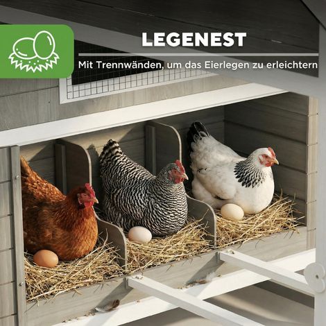 Poulailler en bois avec enclos extérieur, pondoir, toit amovible en asphalte, plateau pour 4 à 6 poules, 347 x 160 x 150 cm, gris foncé (1/5)