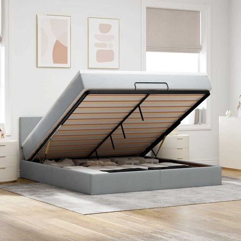 Lit ottoman avec matelas gris clair 160x200 cm tissu (1/5)