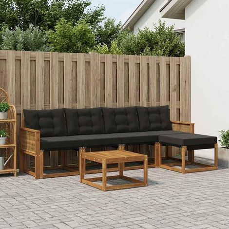 vidaXL Outdoor-Sofagarnitur 6 Stk. Natürlich und Schwarz (1/5)