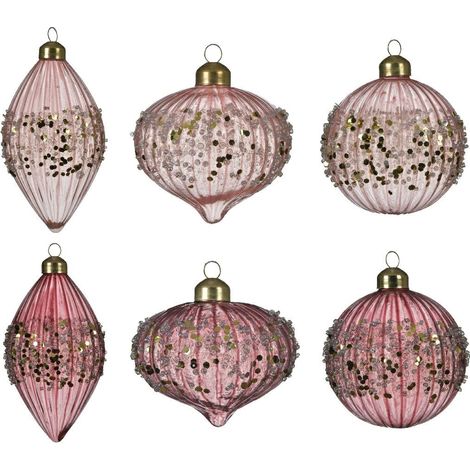 Pallina Di Natale Decoris Vetro Glitterato Rosa 8Cm Assoriti