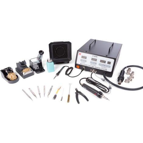 Xytronic Station de réparation SMD multifonction avec fer à souder 100W et air chaud 600W, température réglable avec affichage LCD, outil complet pour réparation électronique et circuit imprimé (1/5)