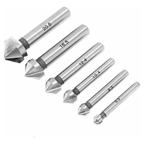 6 HSS 6542 Foret Conique 90° Fraise à Noyer Forets hélicoïdaux Fraise à Ébavurer Cylindrique pour Bois Métal PVC Machine-outil 6.3/8.3/10.4/12.4/16.5/20.5mm (1/5)