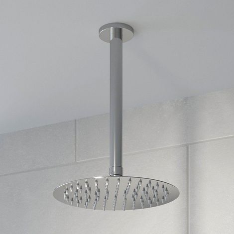 Ceiling Mounted Ultra Thin Chrome Round Rainfall Fixed Shower Arm Head 200mm (1/4)