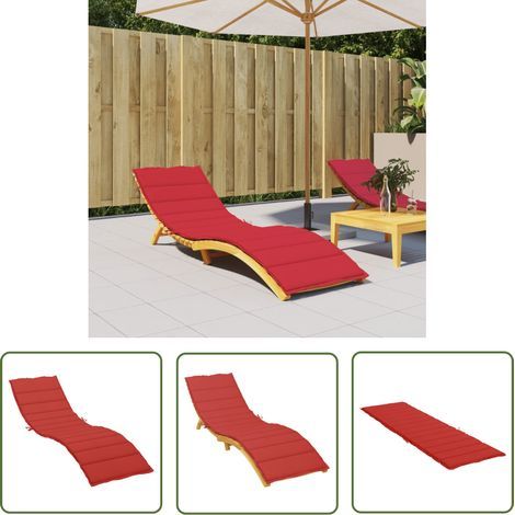 The Living Store Coussin de chaise longue rouge 200x50x3 cm tissu oxford - Coussin De Chaise Longue - Coussin D'extérieur - Coussin Décoratif - Coussin Rouge - Coussin Imperméable (1/5)