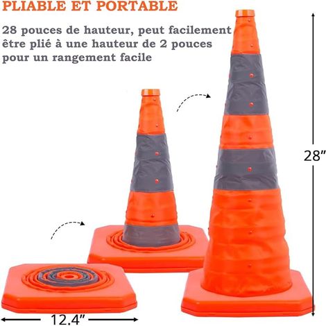 Safety Cones Traffic Cones Foldable Pop Up Multipurpose with Reflective Circles for Parking Road Multi-Use 70cm (1/4)