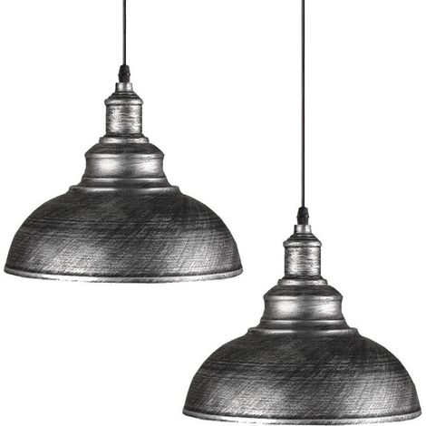 Lot de 2 Lustre Suspension Industrielle Vintage E27 Ø29cm , Plafonniers Retro Abat-jour pour Cuisine Salle à manger Salon Restaurant,Gris argenté