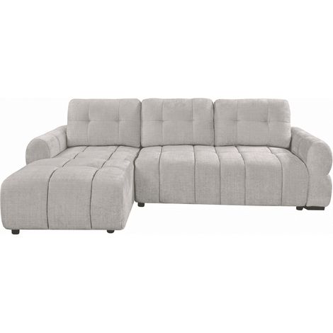Canapé d'angle convertible avec coffre en velours chiné beige MAHLONE - Angle gauche (1/5)