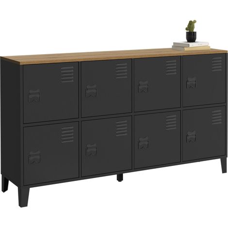 Sideboard Spind 139 cm ESTER 8 Türen aus schwarzem Metall Holzplatte Industriedesign
