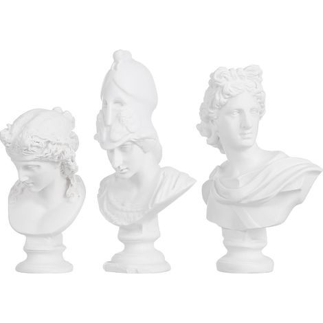 Lot de 3 Mini Statues Buste en Plâtre et Résine Figurines Décoratives Blanches Accessoires Photo pour Décoration Intérieure et Bureau Sculpture Portrait Artistique Style (1/5)