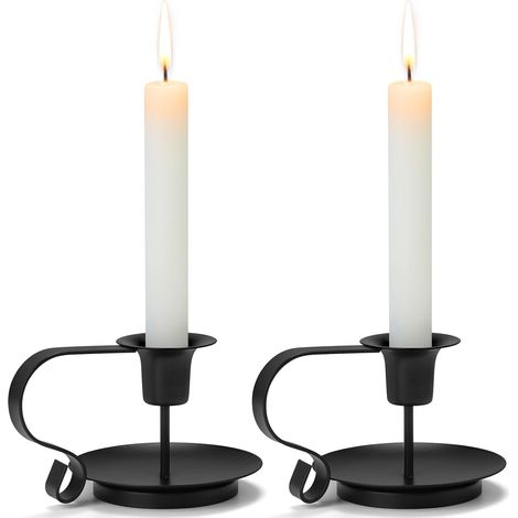 2 Pièces Bougeoirs Détenteur, Chandelier Vintage en Fer Forge Chamberstick avec Poignée pour Dîner Table et Pièces Maîtresses Saint Valentin, Noël, Halloween, la Décoration de Mariage (1/5)