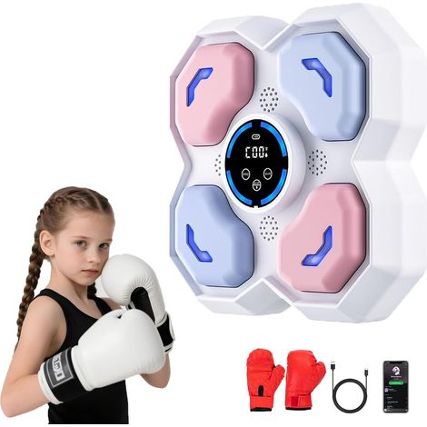 Machine de Boxe Musicale pour Enfants, Cible de Frappe Intelligente Mural Jouet avec Bluetooth et Lumières LED, Jouet de Jeu d'Entraînement Musical avec Gants de Boxe pour Garçons et Filles (1/5)
