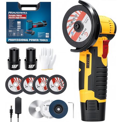 76MM Mini Cordless Grinder, 19500RPM Cordless Grinder with 2 Batteries and 7 Cutting Discs, Portable Grinder for Metal and Wood (1/5)