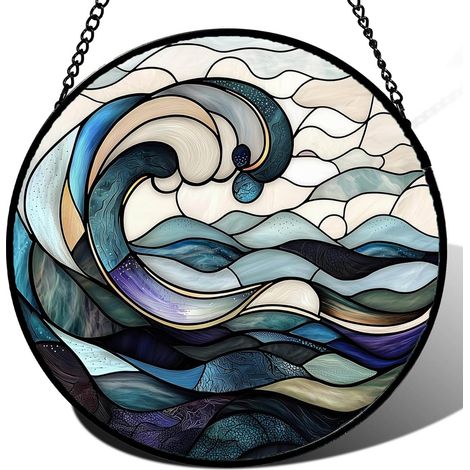 Attrape-soleil vitrail rond suspendu – Décoration intérieure pour fenêtre et porte, cadeau pour femme, homme, maman et papa, Diamètre : 30 cm (1/4)