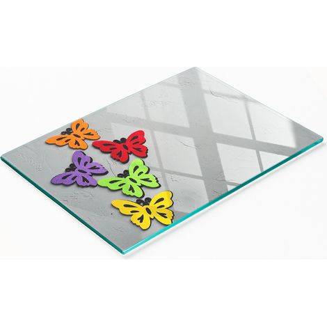 Tabla de cortar decorativa de cristal con mariposas de colores para cocina, 80x52 cm.