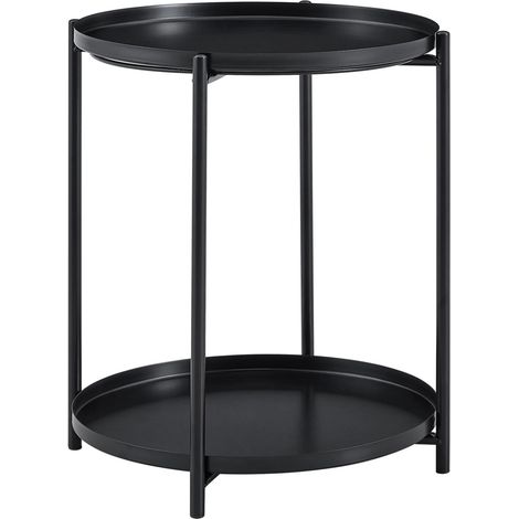 CHICFURN Mesa auxiliar redonda 42x52 cm de metal negro, 2 niveles, estilo escandinavo moderno (1/5)
