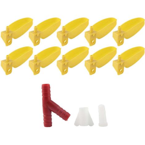 Lot de 10 abreuvoirs automatiques jaunes pour cailles, poules et autres oiseaux (grand format, à gauche) (1/3)