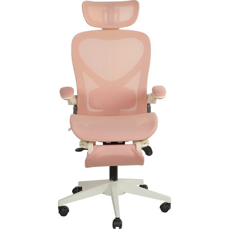 Sedia da ufficio ergonomica pieghevole in rete con poggiatesta 3D e poggiapiedi rosa (1/4)