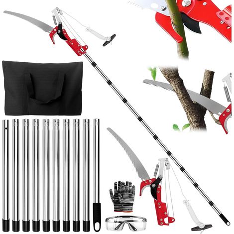 2-in-1 Teleskop-Gartenschere mit integrierter Säge, 82 bis 420 cm, professionelle Gartenschere zum komfortablen Schneiden von Ästen und Sträuchern, Kabel-Gartenschere und Obstbaumschere (1/5)
