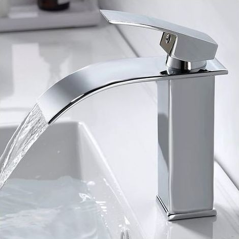 kisimixer Moderne Robinet Salle de Bain Cascade, Design Elégant Robinet Lavabo, Mitigeur Cascade, Eau Chaude et Froide Disponible, Robinetterie Chromé G 3/8, Mitigeur Lavabo sans Tirette de Vidage (1/5)