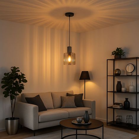 LED Pendellampe Pendelleuchte Wohnzimmerlampe Hängeleuchte 1 Flammig Rauchglas, Metall grau, 1x 7W 630lm warmweiß, DxH 18x120 cm