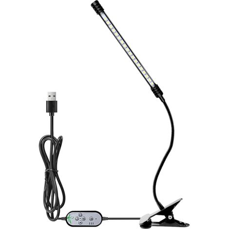 Lampe de croissance USB pour plantes d'intérieur, lumière blanche à spectre complet, angle d'éclairage réglable, pince de bureau, 5 niveaux d'intensité, minuterie 4/8/12 h (1/2)