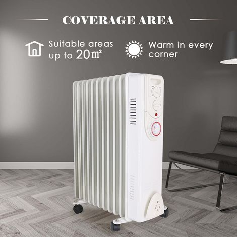 White Oil Filled Radiator 11 Fin 2500W Portable Electric Heater with 24H Timer (1/5)