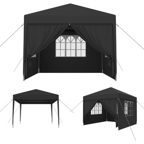 3x3m Gartenpavillon wasserdicht, UV-Schutz, mit Seitenteilen und Fenstern, Anthrazit (1/5)