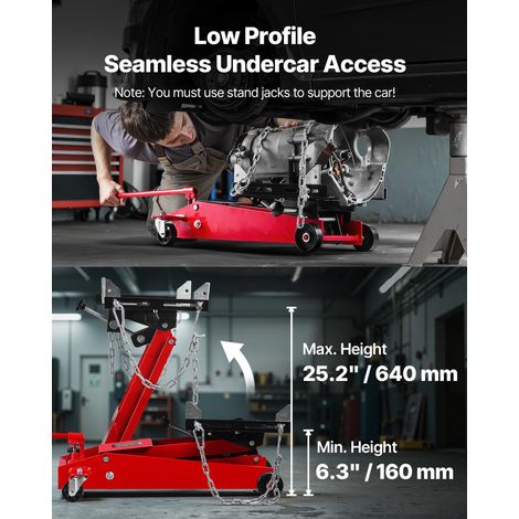 Cric de Transmission à Profil Bas Capacité 450 kg, Cric de Fosse avec Hauteur de Levage 16-64 cm, Roues Avant Pivotantes à 360°, Su… (1/5)