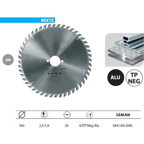 Leman – Lame de scie circulaire 160mm – 42 dents – Alésage 20mm – Acier traité pour bois et aluminium – Finition précise - 160x20x42z (1/5)