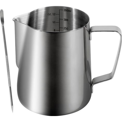 Mousseur à lait 350ml 12oz en acier inoxydable, pichet à café pour cappuccino et latte art, avec stylo à dessin latte, idéal pour mousser le lait et réaliser des motifs. (1/5)