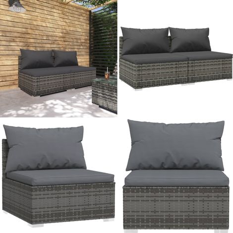 2-tlg. Garten-Lounge-Set mit Kissen Poly Rattan Grau - Gartengeräte - Lounge Set - Gartenmöbel - Outdoor Möbel - Rattan Gartenmöbel - Home & Living