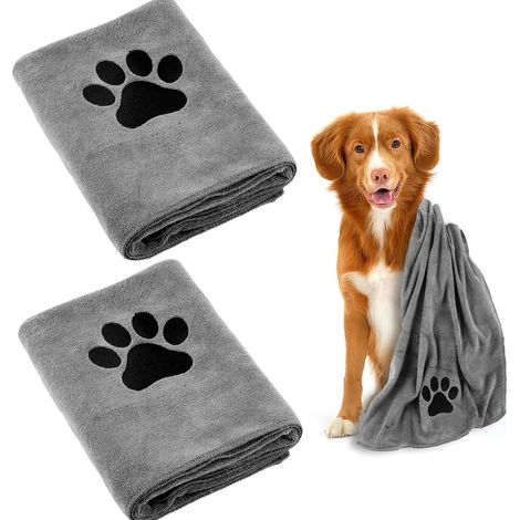 Lot de 2 Serviettes pour Chien, 100 x 50 cm, Serviettes en Microfibre pour Chien, Serviettes Super absorbantes pour Animaux de Compagnie, Accessoires de Bain pour Chien, Serviette Sechage Rapide (1/5)
