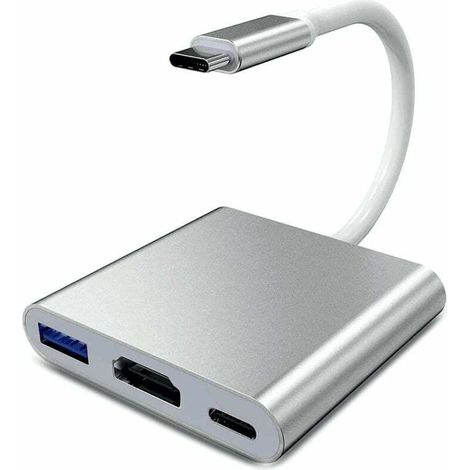 Adaptateur USB C vers HDMI, convertisseur vidéo Type C vers HDMI 4K, adaptateur USB-C vers HDMI avec port USB 3.0/port de charge USB C, adaptateur HDMI Mac, adaptateur multiport AV numérique USB C, ar