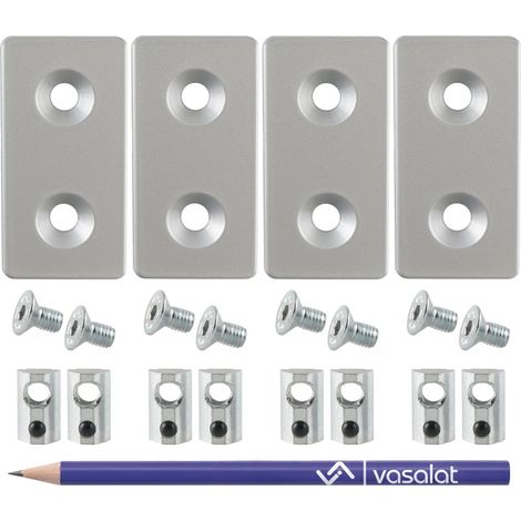 vasalat Verbindungsplatte 2-Loch-Set Nut 8, Senkkopfschraube M8x14, 4 Stück (1/4)