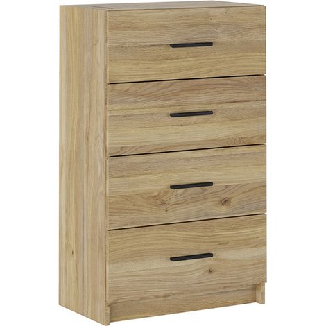 Chiffonnier, meuble de rangement avec 4 tiroirs coloris chêne Mauvella - Longueur 60 x profondeur 34,40 x hauteur 100 cm