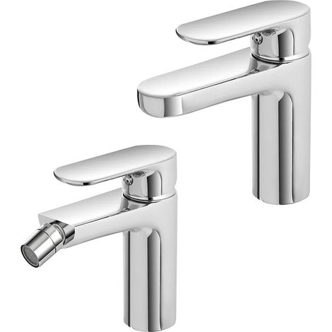 Set miscelatori lavabo e bidet Kreo in ottone con piletta click clack