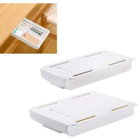 Organiseur Coulissant Sous Tiroir - ABS - 22 x 11 x 3,5 cm et 22 x 15,5 x 3,5 cm - Pour Bureau Table Commode - Lot de 2 (1/4)
