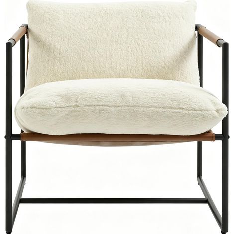 Fauteuil de salon en bouclette, chaise d'appoint capitonnée avec grande assise et structure acier stable, pour salon et chambre, design moderne (1/5)