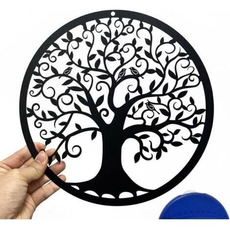 Arbre de vie en métal Décoration murale Silhouette Art pour Cadeau Intérieur Cadeau Extérieur Jardin Maison Décoration (Noir, 30x30cm) (1/4)