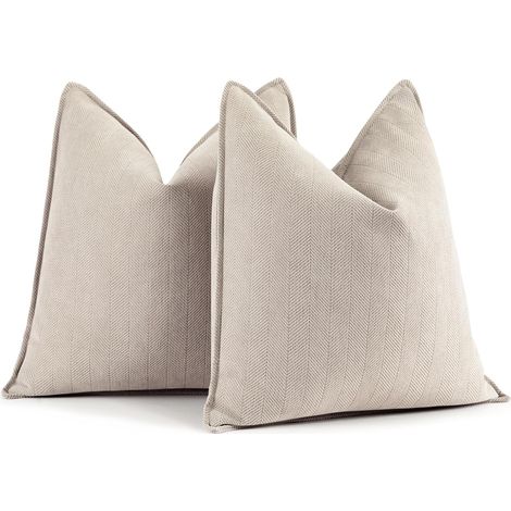 BEBUSINGOTO Juego de 2 fundas de cojín beige de chenilla de 45 x 45 cm para sofá, cama y decoración del hogar (beige) (1/5)