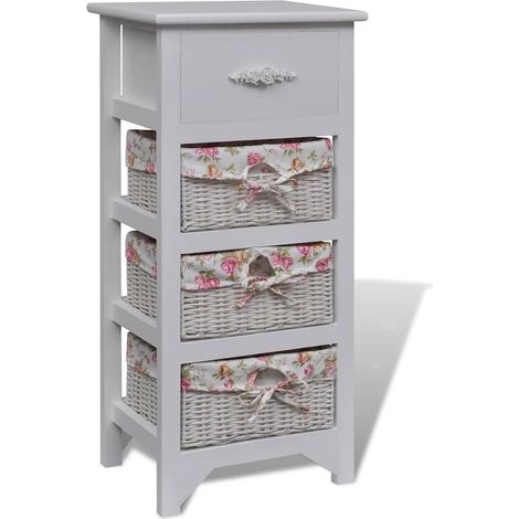 Armoire blanche 1 tiroir et 3 paniers en bois de Paulownia et MDF, 35 x 27 x 73,5 cm - PANGIVO (1/5)