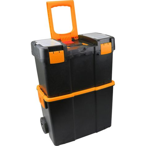 Fischer Darex – Servante d'atelier roulante en plastique – 2 modules avec boîte à outils amovible – Poignée télescopique et roues robustes – Charge maximale 150kg (1/5)
