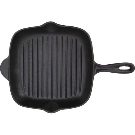 Großes Fassungsvermögen, quadratische Grillpfanne aus Gusseisen mit zwei Auslässen für Steaks und Speck, ideal für Zuhause, Camping, Notsituationen und Restaurants (26 cm). (1/5)